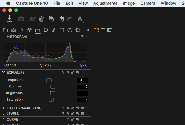 Exposure adjustments in Capture One Pro 10.