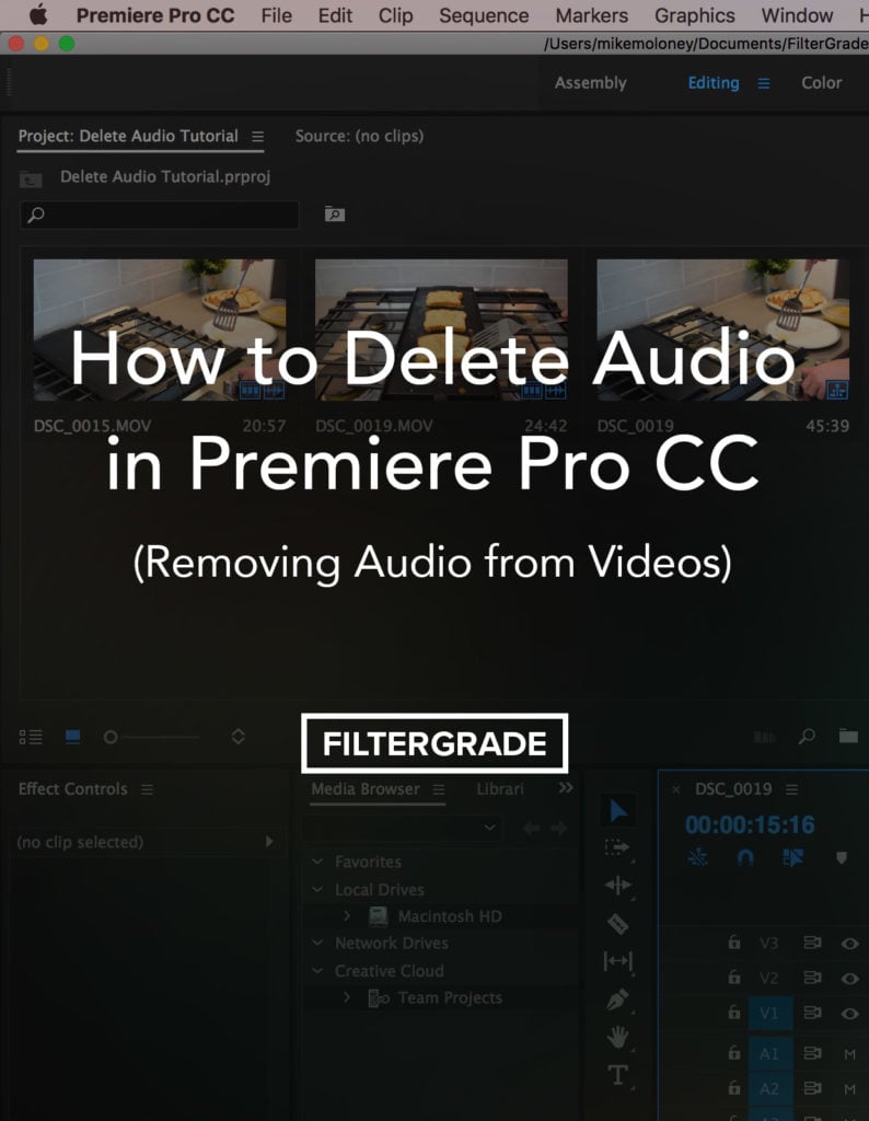 delete audio in premiere pro cc: removing audio from videos