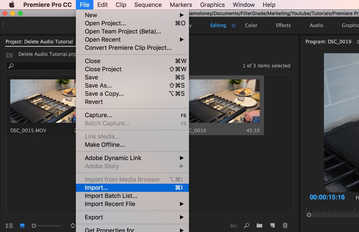 import video clips premiere pro cc