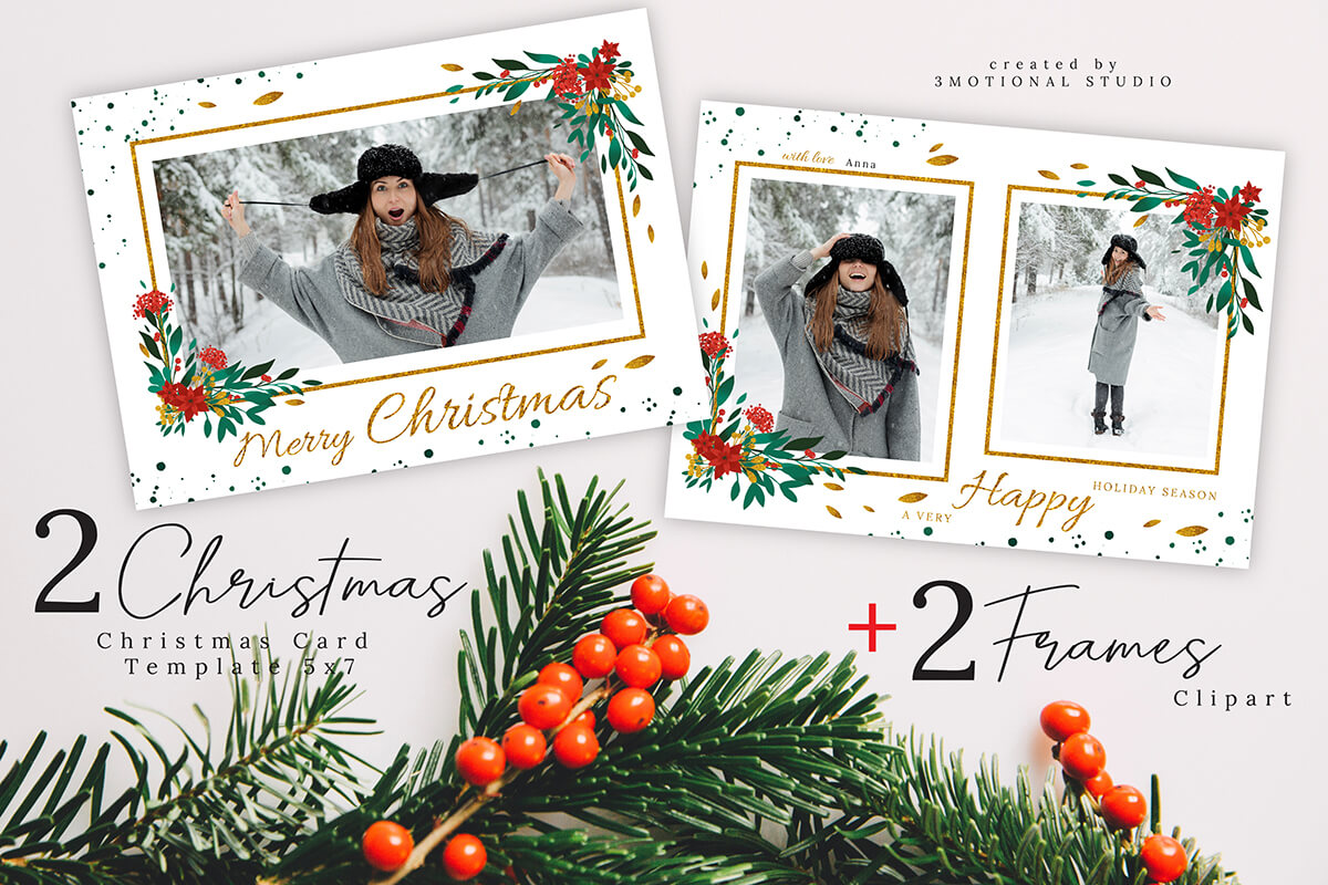 Merry Christmas Card Photoshop Template 5x7 - FilterGrade