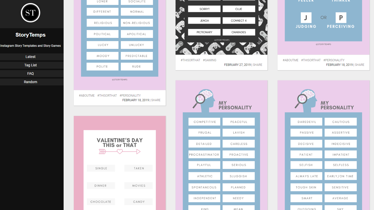 storytemps instagram story templates ideas and games