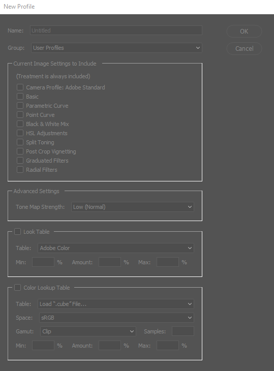 photoshop new lut profile