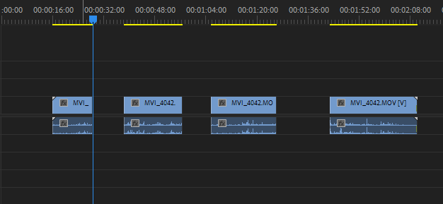 premiere pro timeline with gaps between clips