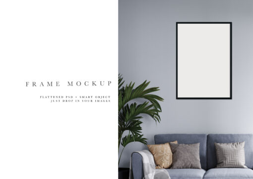 Frame Mockup #352, Black Portrait Frame Mockup, Living Room Frame