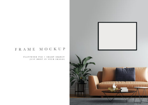 Frame Mockup #363, Black Landscape Frame Mockup, Living Room