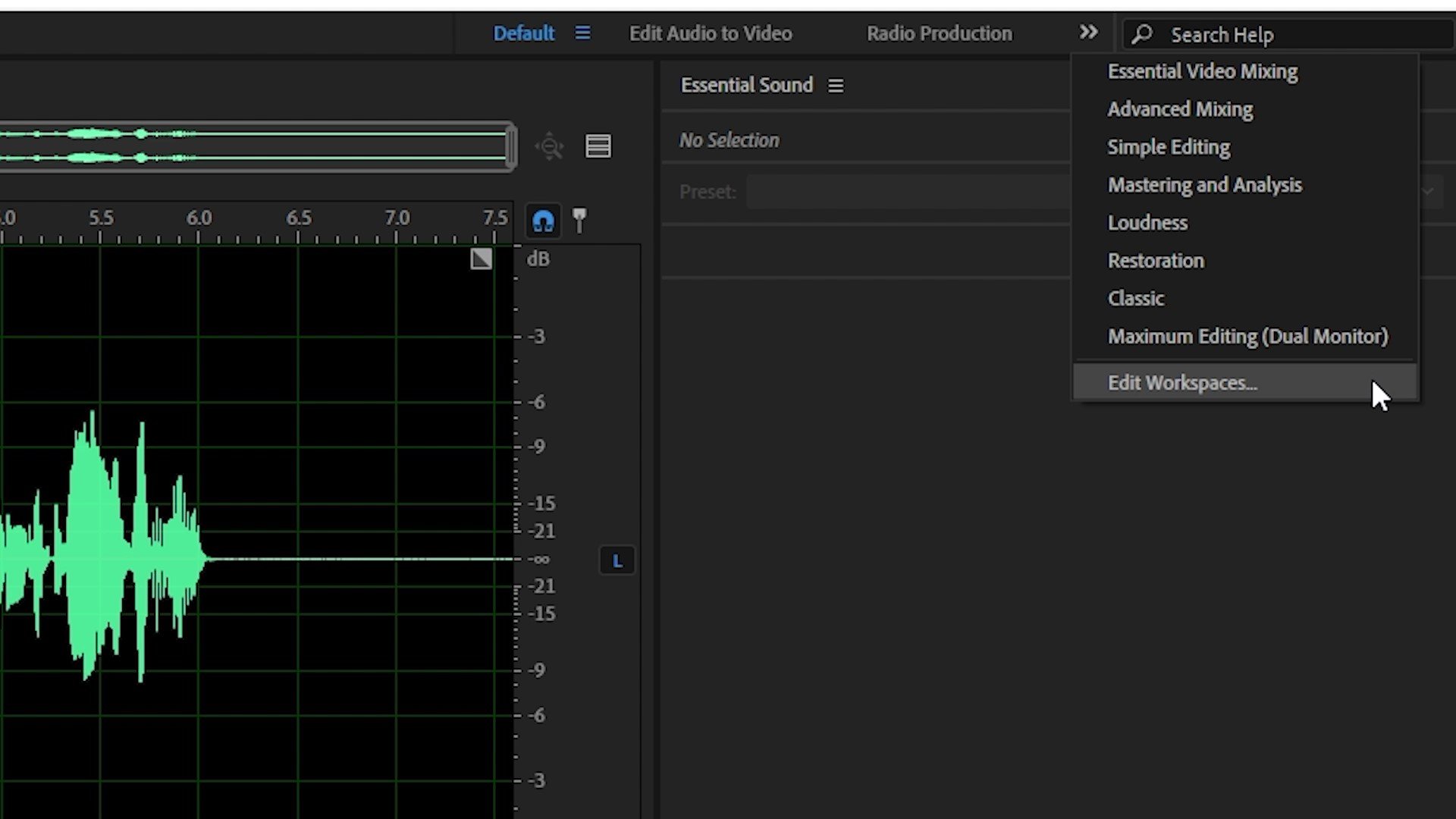 edit workspaces adobe audition