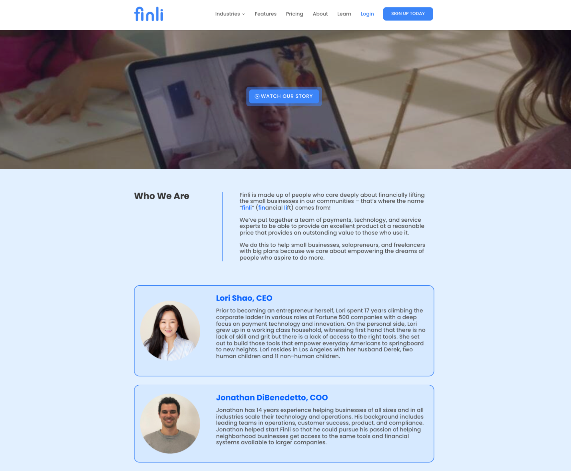 finli website design