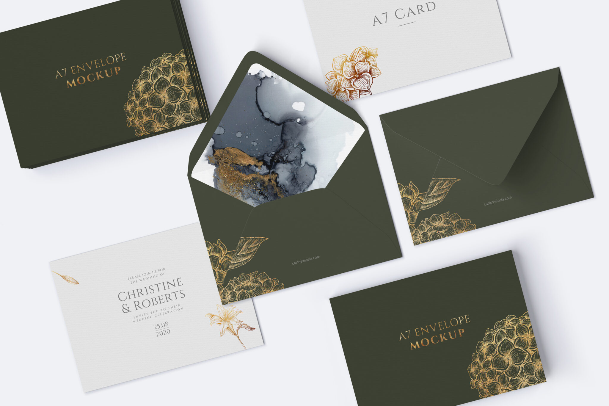 A7 VFlap Envelope and Cards Mockup FilterGrade