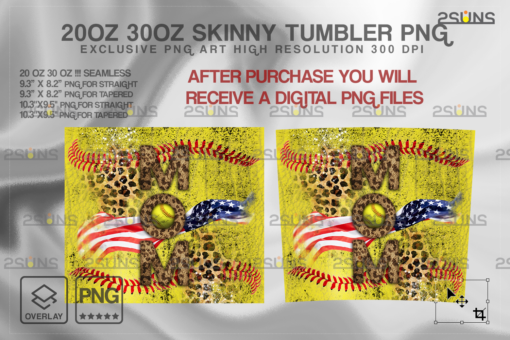 20oz Dirty Softball MOM Skinny Tumbler Seamless Design - Image 3