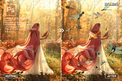 Dragonfly photo overlay, Gold Fireflies Overlays - Image 6