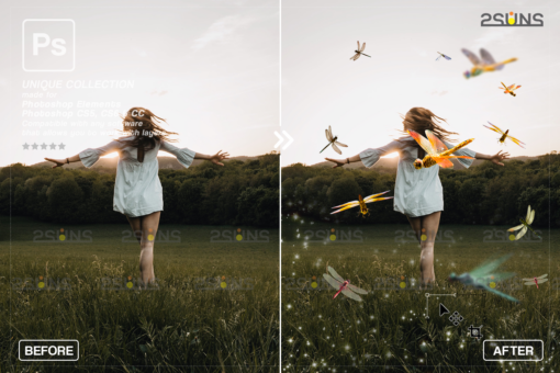 Dragonfly photo overlay, Gold Fireflies Overlays - Image 9