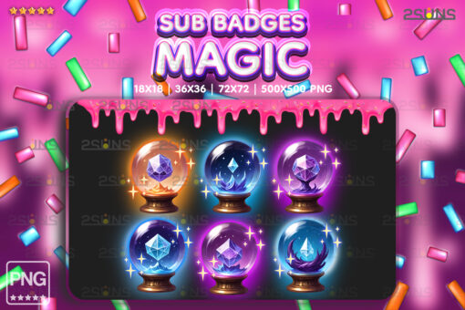 6 Magic sub badges For Streamer Twitch, Discord Crystal Ball