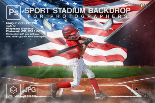 Baseball Backdrop, Sports Digital Background American Flag