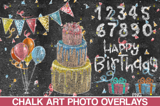 Birthday chalk art overlays. Photoshop overlay