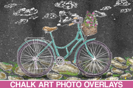 Sidewalk Chalk art Overlay, Bicycle backdrop and bicicleta