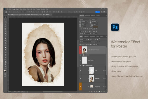Portrait Watercolor Template - Image 3