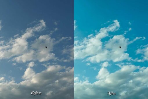 Dynamic cloud scene edited using Photoshop actions, featuring moody tones and vibrant colors for impactful visuals.