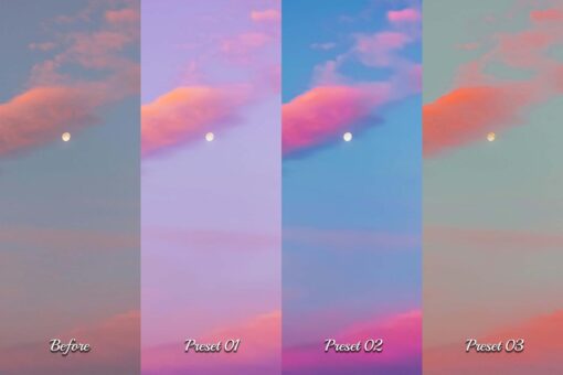 Romantic sunrise over a tranquil landscape, edited with ACR presets for a colorful and dreamy effect.