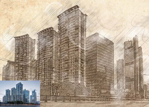 Vintage Architecture Sketch Photoshop Action - Image 7