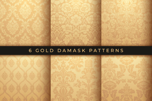 6 Elegant Gold Damask Ornamental Patterns, Luxury Backdrops