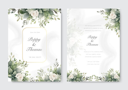 Elegant Minimalist Wedding Invitation Card Floral Greenery EPS