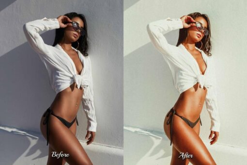 Before and after comparison showcasing coastal vibes with Saline LUTs.
