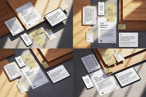 4 Modern Office Stationery Mockup Business Cards, Digital Devices