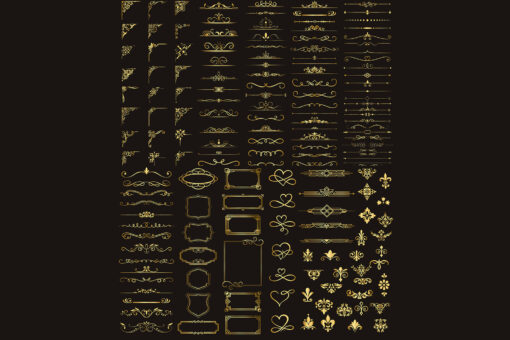 Elegant Ornamental Frames, Dividers, Golden Floral Elements, EPS