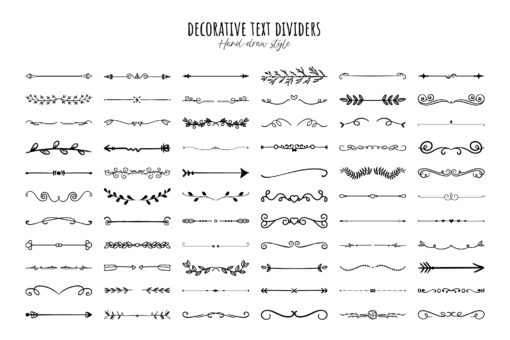 Hand-Drawn Decorative Text Dividers, Elegant Ornamental Lines EPS