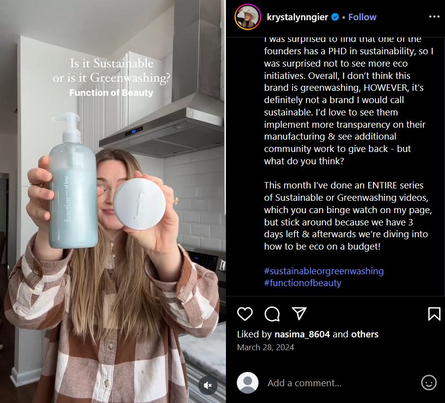And someday, people can easily “unmask” your dishonesty, just like in this “Sustainable vs. Greenwashing” reel about a beauty brand.