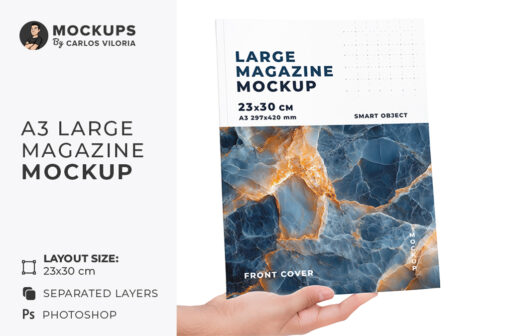Hand Holding A3 Magazine Mockup