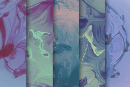 5 Vibrant Abstract Fluid Multicolored Marbled Patterns, EPS File