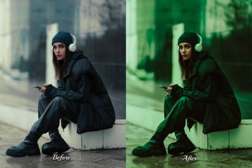 Cinematic video shot of a model, enhanced by a futuristic LUT to create intense neon glow and deep shadows for a stylish look.