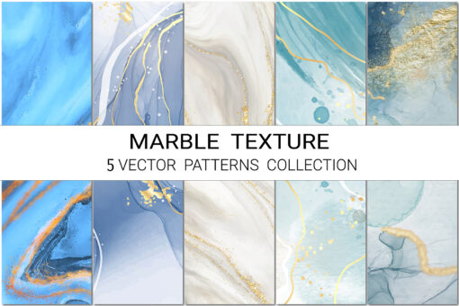Abstract Marble Texture, Gold, Blue Patterns, Rock Surface EPS