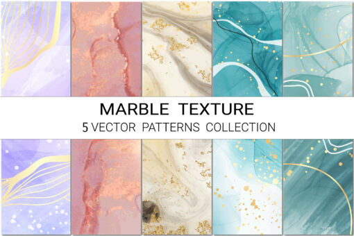 5 Elegant Marble Texture Vector Patterns, Luxury Elegant Gold EPS