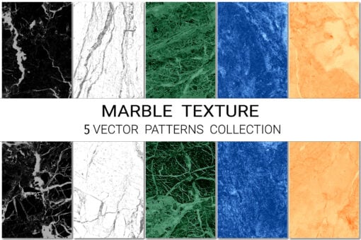 5 Marble Texture Patterns, Decorative Stone, Luxury Stone, EPS