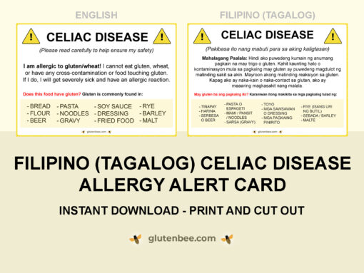 Filipino Tagalog Celiac Disease Printable Allergy Alert Card