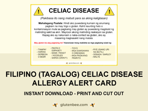 Filipino Tagalog Celiac Disease Printable Allergy Alert Card