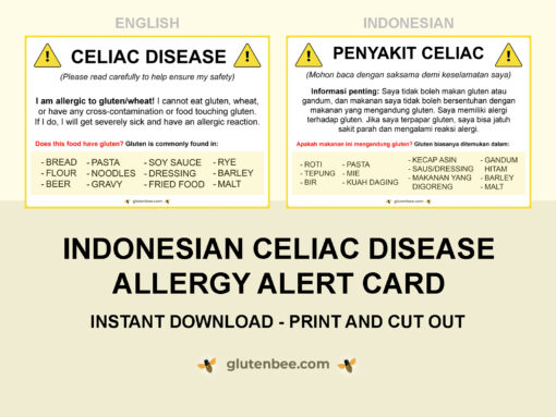Indonesian Celiac Disease Printable Allergy Alert Card