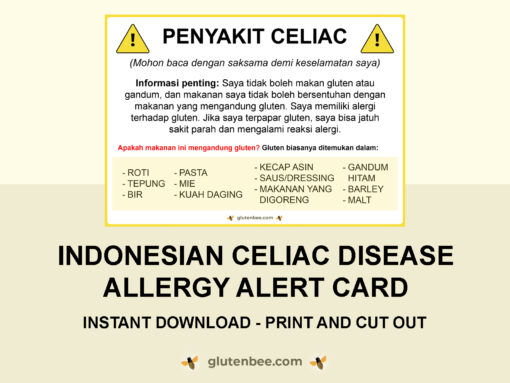 Indonesian Celiac Disease Printable Allergy Alert Card