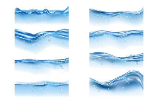 Water Waves, Bubbles Water Splash Surface, Aqua Liquid Flow, EPS