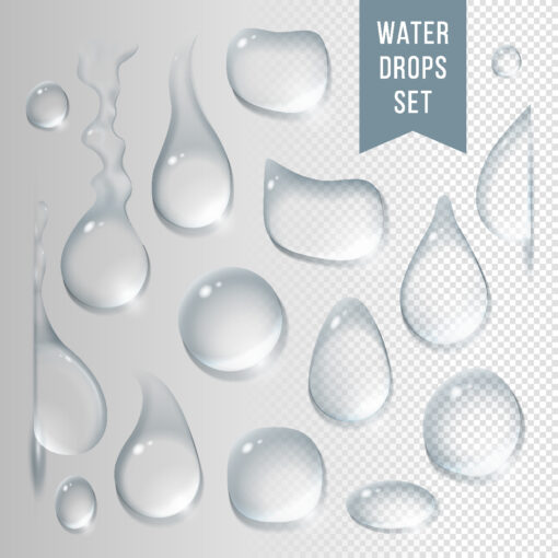 Crystal Clear Water Droplets, Aqua Liquid, Pure, Clean Drops, EPS