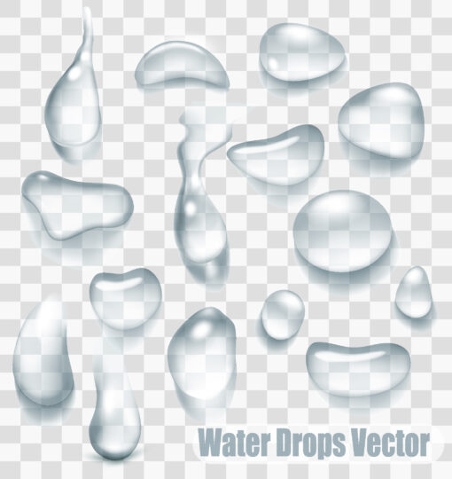 Crystal Clear Water Droplets, Aqua Liquid, Pure, Clean Drops, EPS