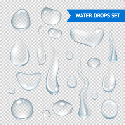 Crystal Clear Water Droplets, Aqua Liquid, Pure, Clean Drops, EPS