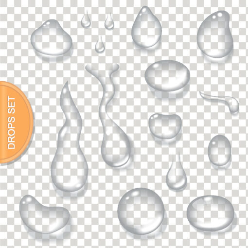 Crystal Clear Water Droplets, Aqua Liquid, Pure, Clean Drops, EPS