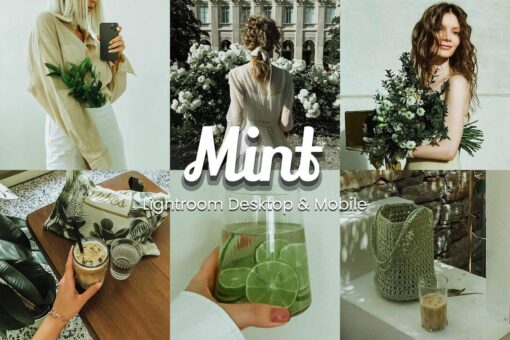 Aesthetic Lightroom presets showcase cold tones for lifestyle photography, enhancing outdoor images with a mint feel.