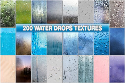 200 Water Rain Drops Glass Windows, Liquid Texture, Wet Surface