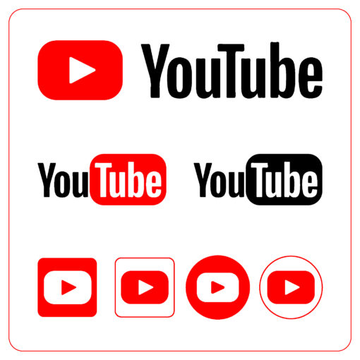 YouTube Logos, Social Media Platform Icon, Red Play Button, EPS