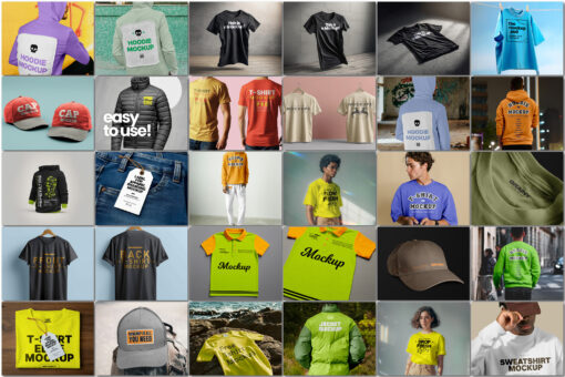 30 Clothes Apparel Mockups, T-Shirt, Hoodie, PSD Template