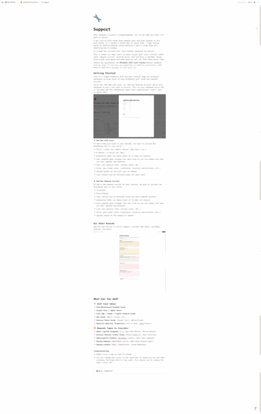 support for The Ultimate Gift Card Tracker Notion Template